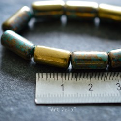 Tubes bronze turquoise 14mm X4 Perles verre tchèque premium