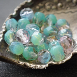 Facettes turquoise clair 6mm X15 Perles verre tchèque transparent
