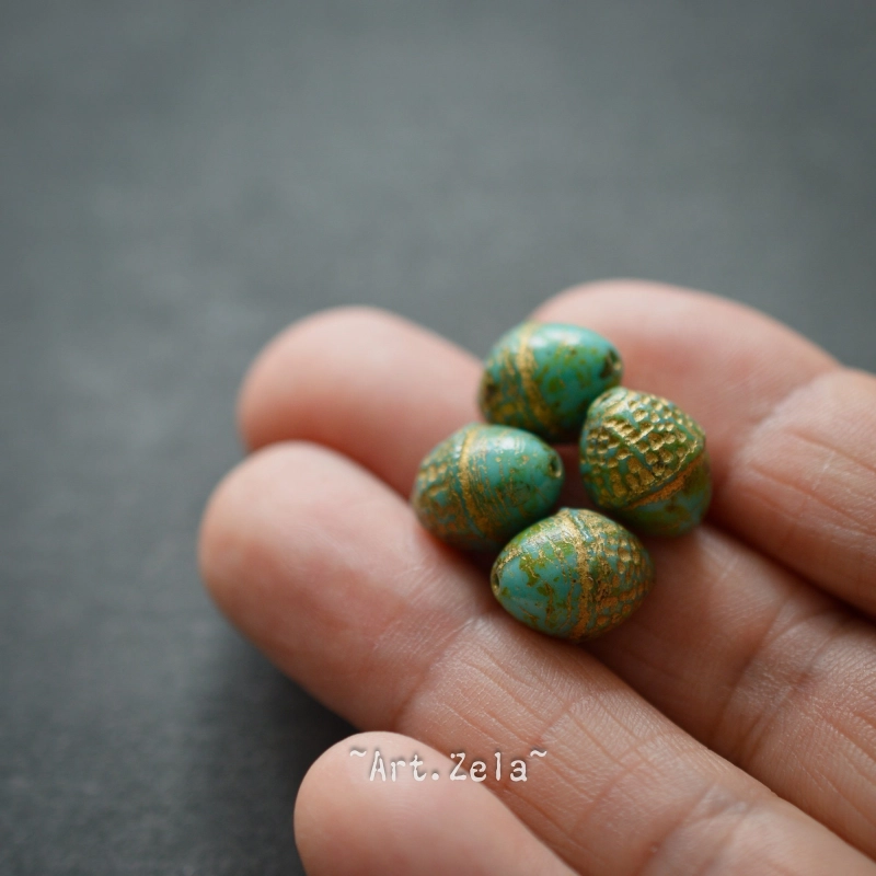 Glands thé vert 10x12mm X2 Perles verre tchèque Picasso