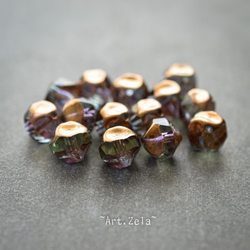 Perles baroques vert clair bronze 8mm X6 Perles verre tchèque premium