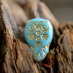 Hibou chouette turquoise 15mm X2 Perles verre tchèque opaque