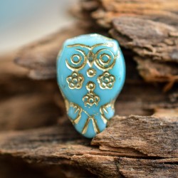 Hibou chouette turquoise 15mm X2 Perles verre tchèque opaque