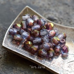 Facettes prune cuivre 4mm X50 Perles verre tchèque premium