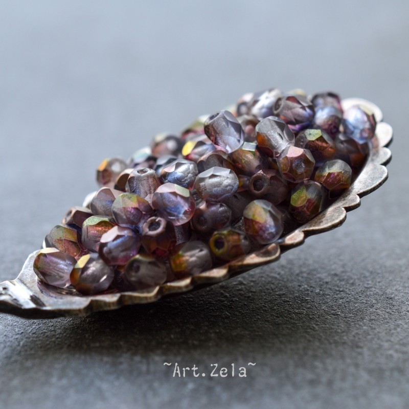 Facettes prune cuivre 4mm X50 Perles verre tchèque premium