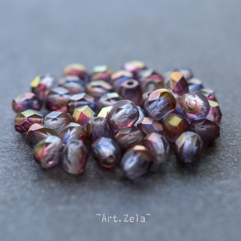 Facettes prune cuivre 4mm X50 Perles verre tchèque premium