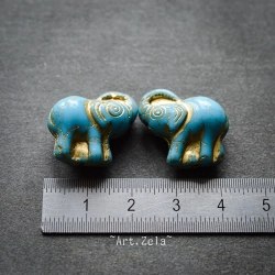 Éléphant  bleu ciel doré 21mm X1 Perle verre tchèque premium