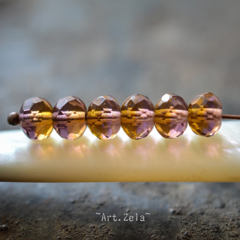 Rondelles ambre et rose 7x5mm X20 Perles verre tchèque bicolore