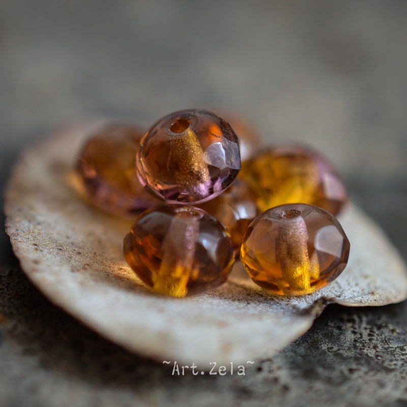 Rondelles ambre et rose 7x5mm X20 Perles verre tchèque bicolore