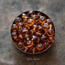 Rondelles ambre et rose 7x5mm X20 Perles verre tchèque bicolore