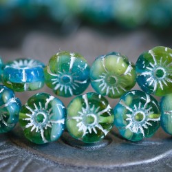 Fleurs hawaïennes bleu vert 8mm X10 Perles verre tchèque