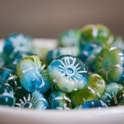 Fleurs hawaïennes bleu vert 8mm X10 Perles verre tchèque