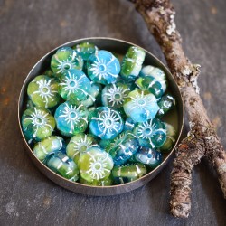 Fleurs hawaïennes bleu vert 8mm X10 Perles verre tchèque