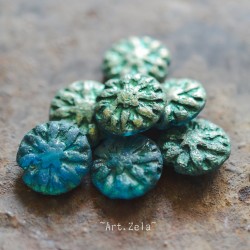 Dahlias bleu paon 14mm X4 Perles fleurs verre tchèque premium