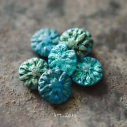 Dahlias bleu paon 14mm X4 Perles fleurs verre tchèque premium