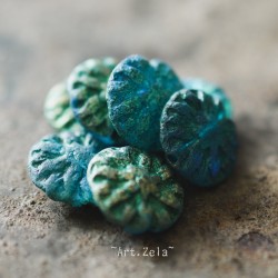 Dahlias bleu paon 14mm X4 Perles fleurs verre tchèque premium