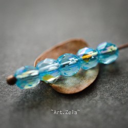 Facettes bleu pacifique 5mm X30 Perles verre tchèque transparent irisé