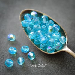 Facettes bleu pacifique 5mm X30 Perles verre tchèque transparent irisé