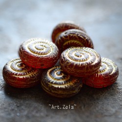 Perles nautilus rouges 14mm X2 Perles verre tchèque rustique dépoli