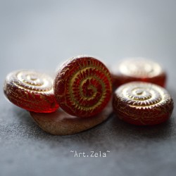 Perles nautilus rouges 14mm X2 Perles verre tchèque rustique dépoli