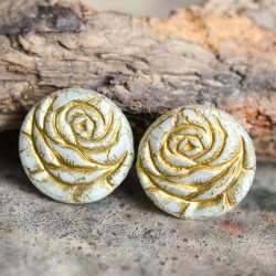 Boutons de roses gris pâle 18mm X2 Perles verre tchèque mat