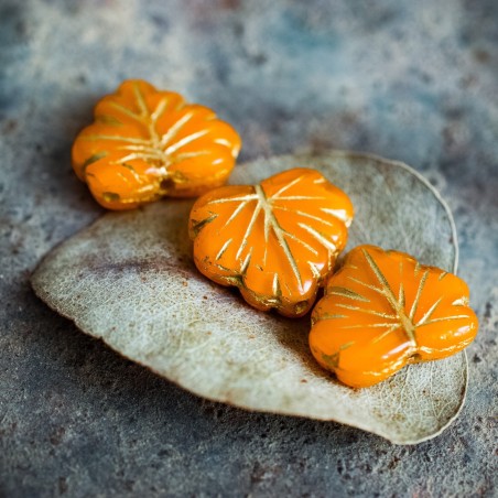 Feuille d'érable orange acidulé 13mm X4 Perles verre tchèque