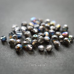 Facettes graphite irisé 4mm X50 Perles verre tchèque texturé