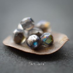 Facettes graphite irisé 4mm X50 Perles verre tchèque texturé