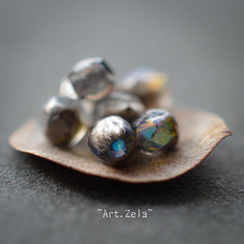 Facettes graphite irisé 4mm X50 Perles verre tchèque texturé