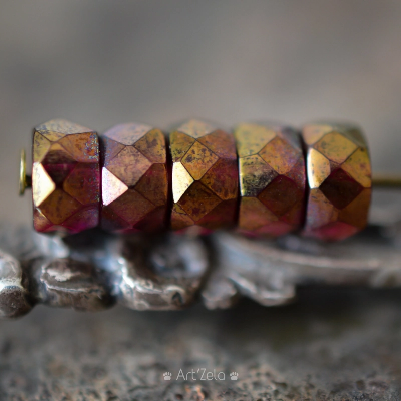 Rondelles intercalaires framboise 6mm X20 Perles Verre Tchèque