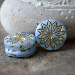 Mandala bleu bronze 18mm X2 Perles verre tchèque opalescent