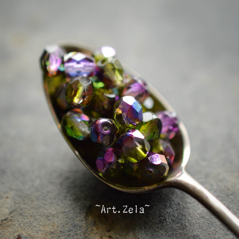 Facettes violet vert 6mm X20 Perles verre tchèque métallisé