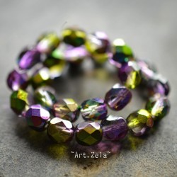 Facettes violet vert 6mm X20 Perles verre tchèque métallisé