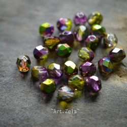 Facettes violet vert 6mm X20 Perles verre tchèque métallisé