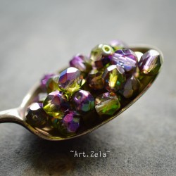 Facettes violet vert 6mm X20 Perles verre tchèque métallisé