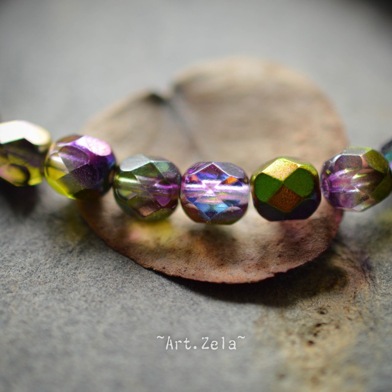 Facettes violet vert 6mm X20 Perles verre tchèque métallisé