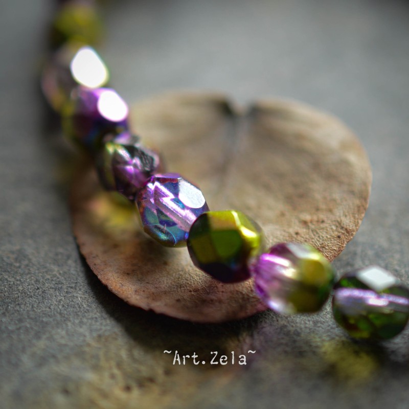 Facettes violet vert 6mm X20 Perles verre tchèque métallisé