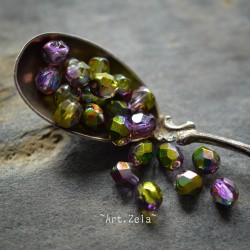 Facettes violet vert 6mm X20 Perles verre tchèque métallisé