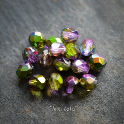 Facettes violet vert 6mm X20 Perles verre tchèque métallisé