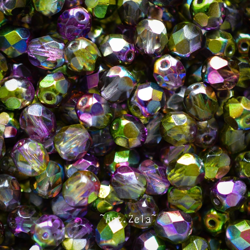 Facettes violet vert 6mm X20 Perles verre tchèque métallisé