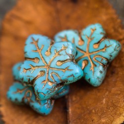 Feuilles turquoise bronze 17mm X2 Perles verre tchèque mat