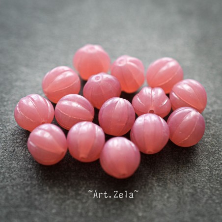 Melons roses opalescents 8mm X10 Perles Verre Tchèque