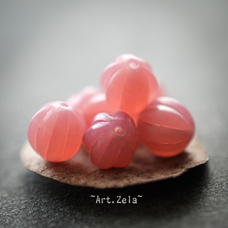 Melons roses opalescents 8mm X10 Perles Verre Tchèque