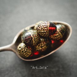 Glands rouge rubis doré 10x12mm X2 Perles verre tchèque Picasso