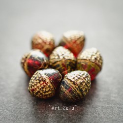 Glands rouge rubis doré 10x12mm X2 Perles verre tchèque Picasso