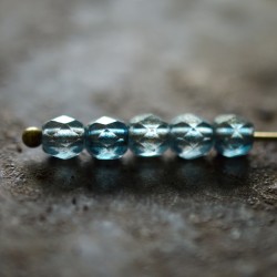 Facettes bleu doré 4mm X40 Perles verre tchèque transparent