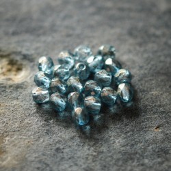 Facettes bleu doré 4mm X40 Perles verre tchèque transparent