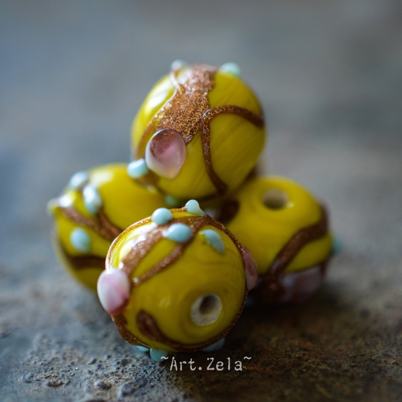 Perles verre rustiques jaune vif 10~14 mm X6 Perles artisanales