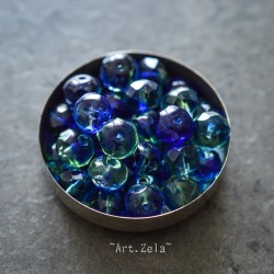 Rondelles bleu vert 8x6mm X10 Perles verre tchèque facetté transparent