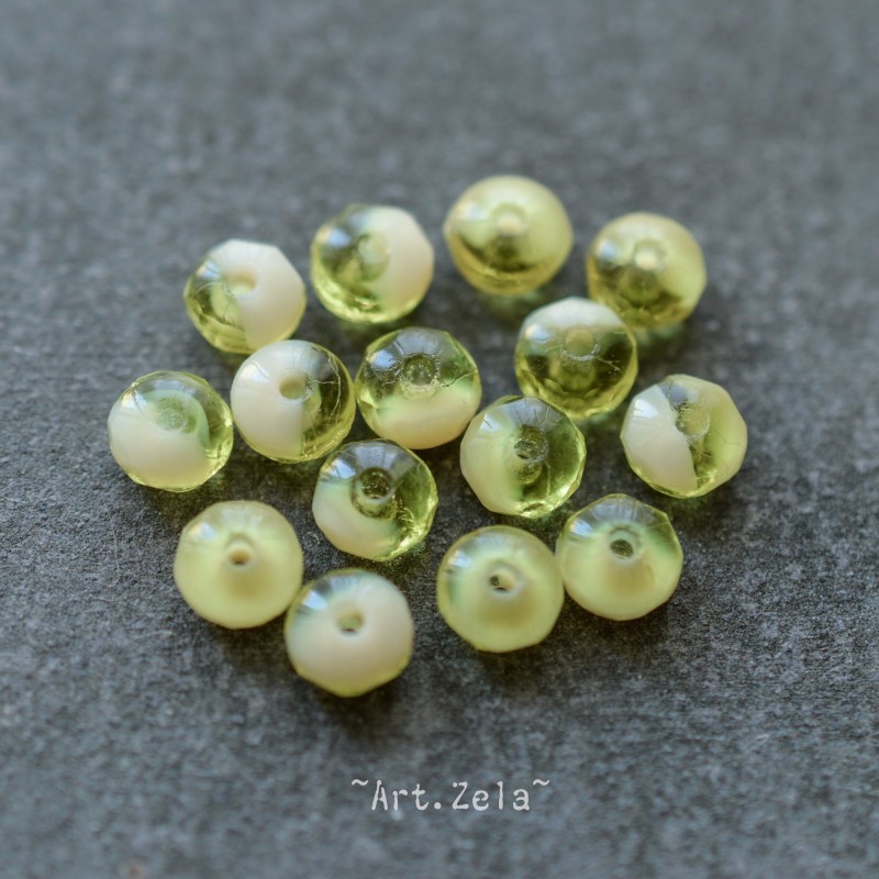 Mini rondelles bicolores 3x2mm X50 Perles verre tchèque beige vert