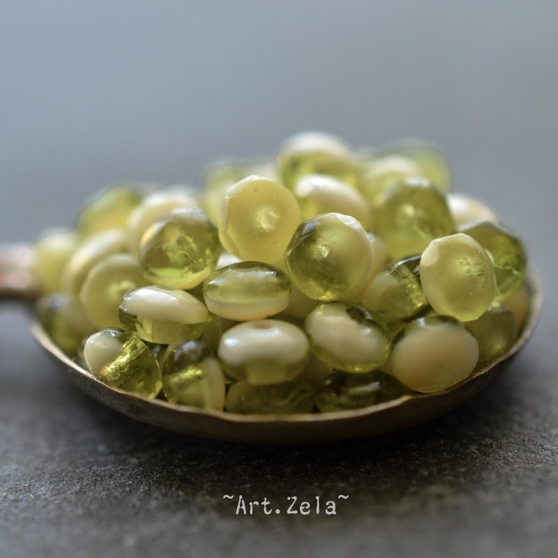 Mini rondelles bicolores 3x2mm X50 Perles verre tchèque beige vert